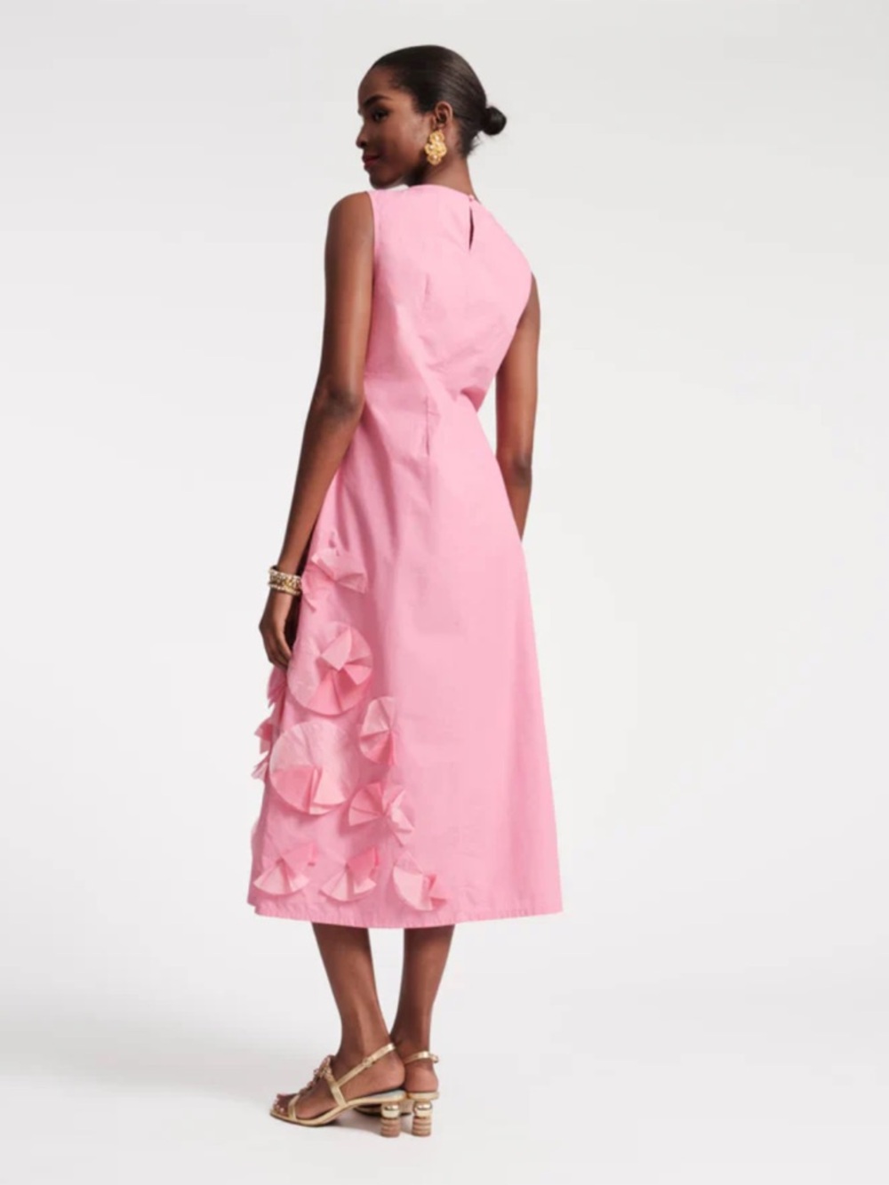 Frances Valentine Poplin Origami Flower Boatneck Sleeveless Midi Dress Small NWT - Picture 7 of 16